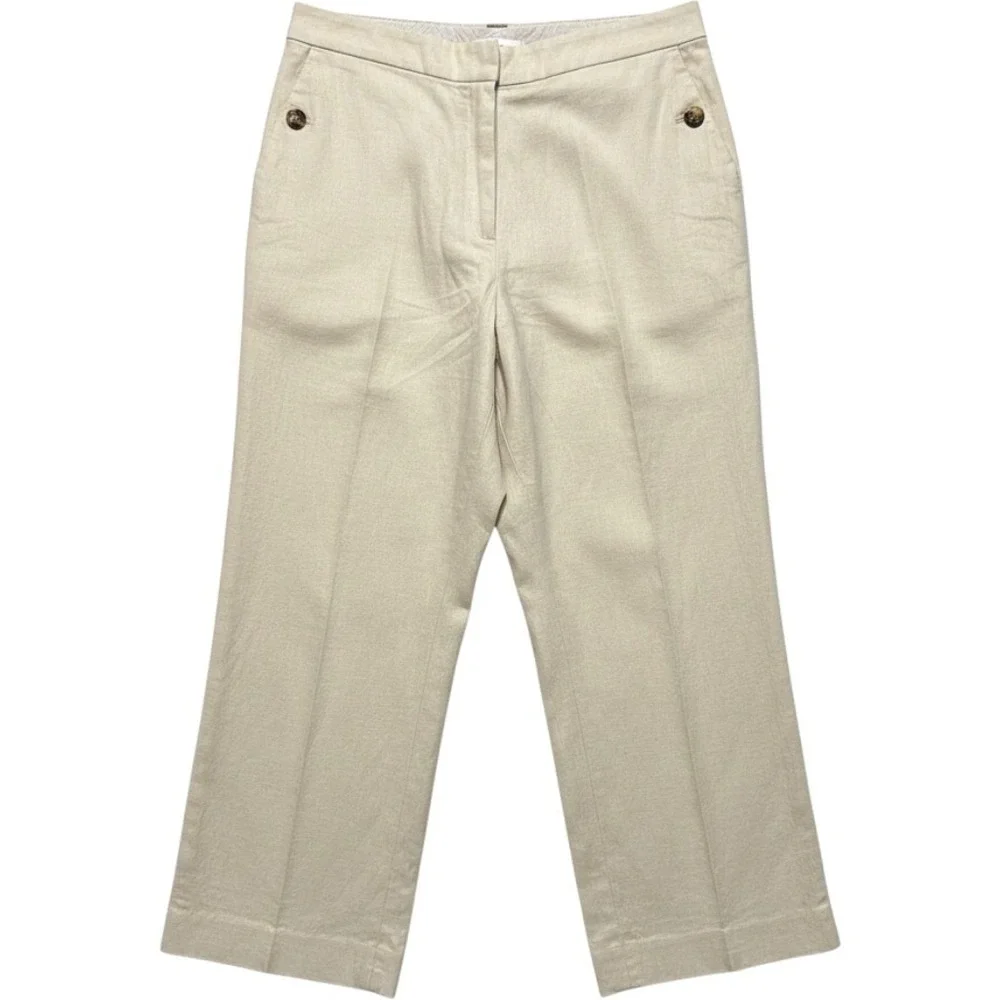 J Crew Wide Leg Linen High Rise Pants Size 16‎ Cropped Cream Coastal Work Comfy